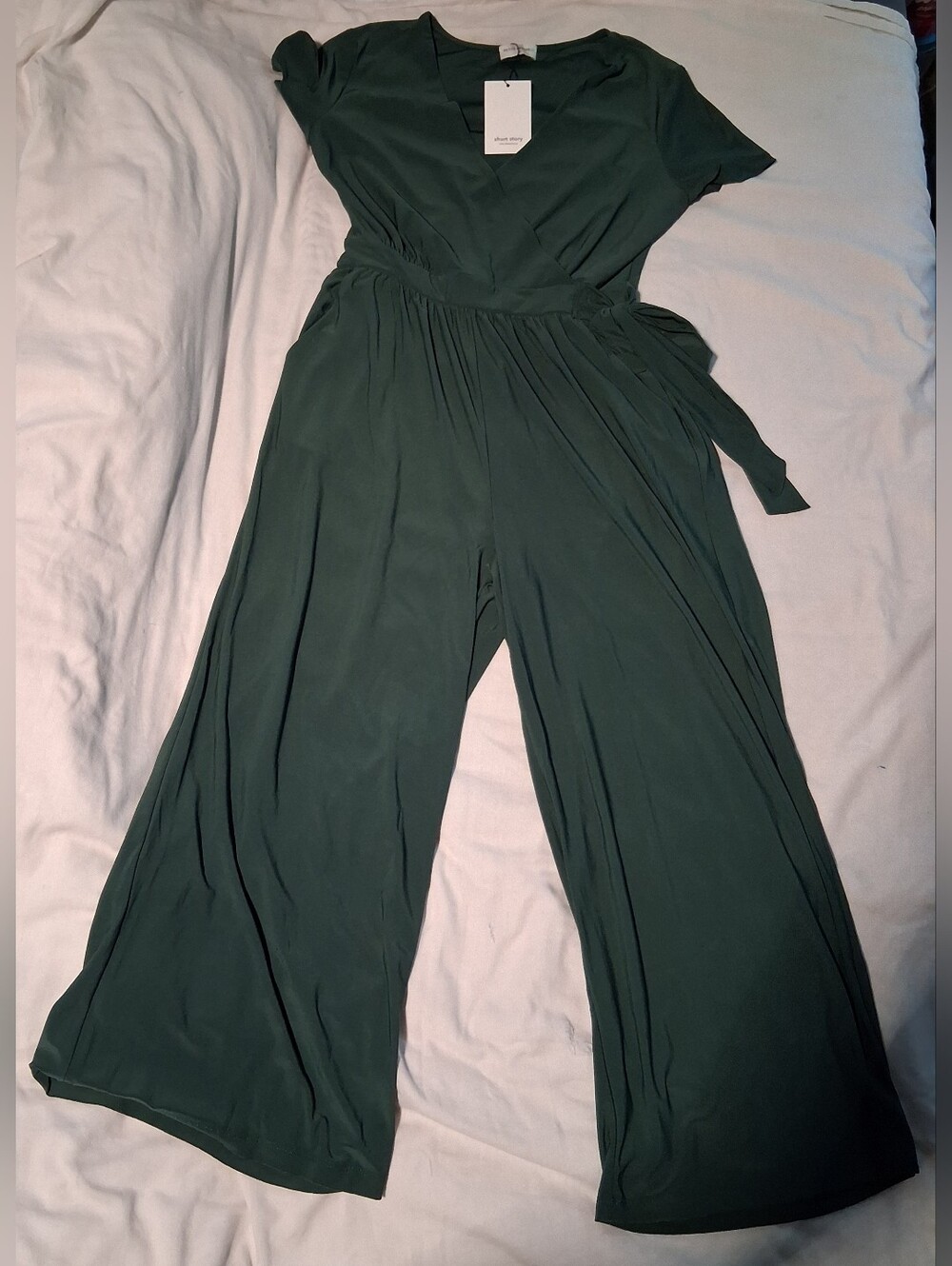 NWT Petite Assembly Short Story Faux Wrap Wide Leg Jumpsuit Green Size SP